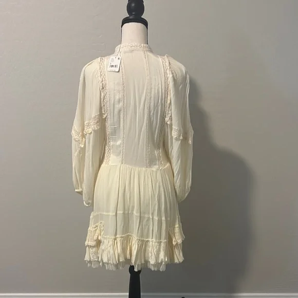 Free People Cream Long Sleeve Sundress with Bishop Sleeves - Picture 2 of 5